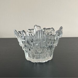 Glass Votive Tea Light Candle Holder Ice Icicle Iceberg Textured Bowl MCM